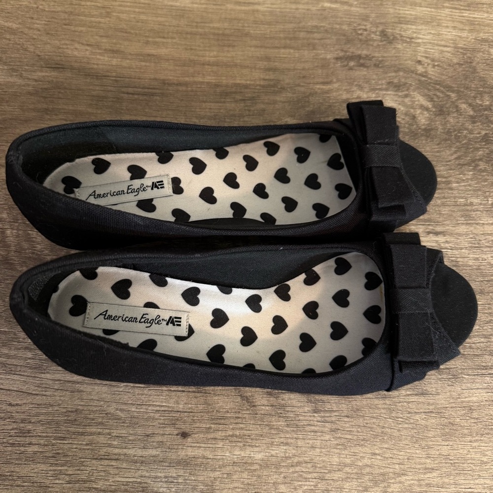 American Eagle Black Canvas Wedge Shoes Little Girls Size 3 Open Toe - Picture 3 of 9